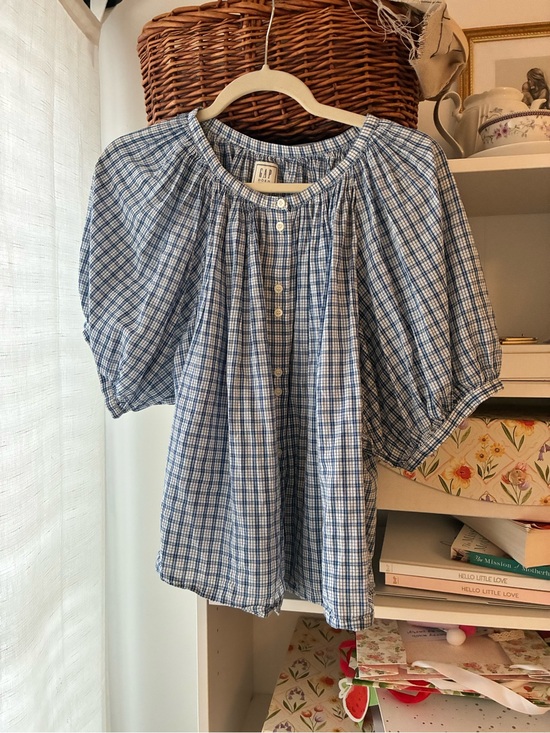 Doen Tops - GAP x DOEN Blue Plaid Button-Front Puff Sleeve Top
